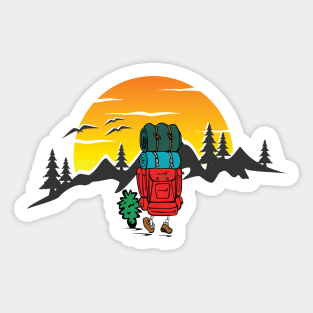 A Backpacker Has An Adventure To The Mountains Sticker